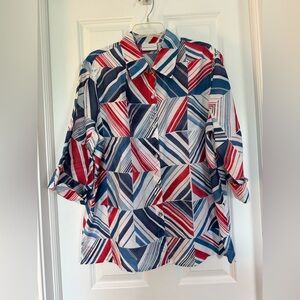 Alfred Dunner Size 18 Red, White, and Blue Button Up Blouse.